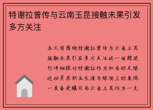 特谢拉曾传与云南玉昆接触未果引发多方关注